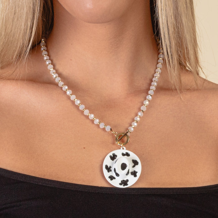 92019 - Western Cowboy Hat Necklace - White