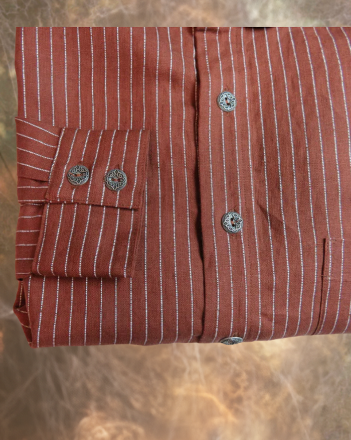 Brick with Ticking Stripe Men's Dakota Shirt 100% linen