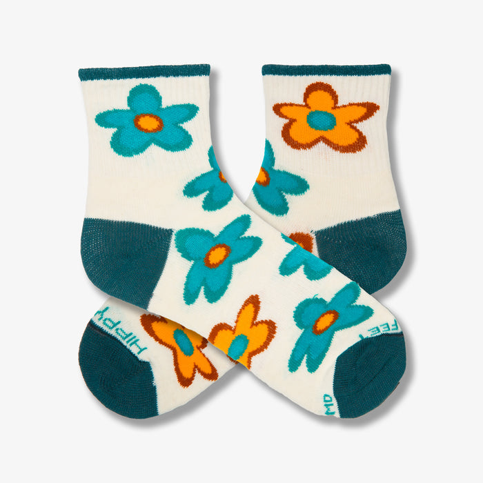Floral Quarter Crews - Teal Tangerine