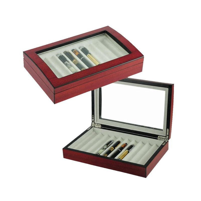 Handmade Cherry Wooden 10 Pen Box Packaging Box for StorageShowcase your extensive collection of fine pens with this Cherry 10 Slot pen box. This wooden pen box comes in deep cherry colour with golden features and a high-quaPen CasesT.M.JTheodore Men's JewelryCherry Wooden 10 Pen Box