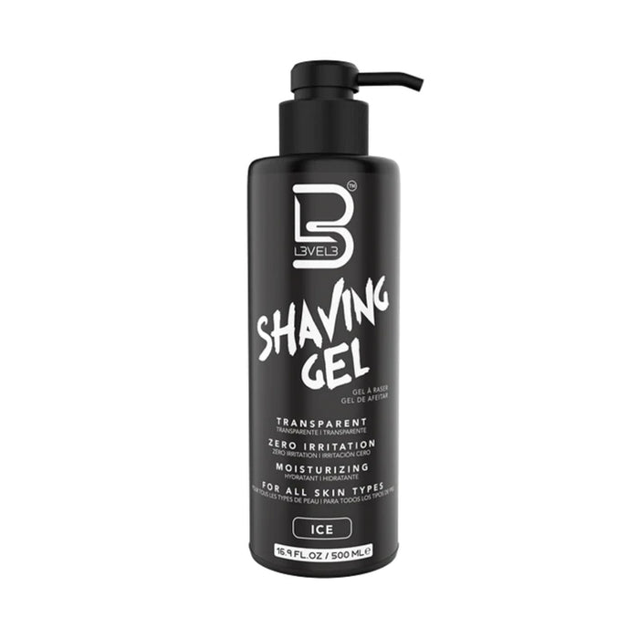 L3VEL3 transparent shaving gel for men black pump bottle moisturizing zero irritation 500 ml