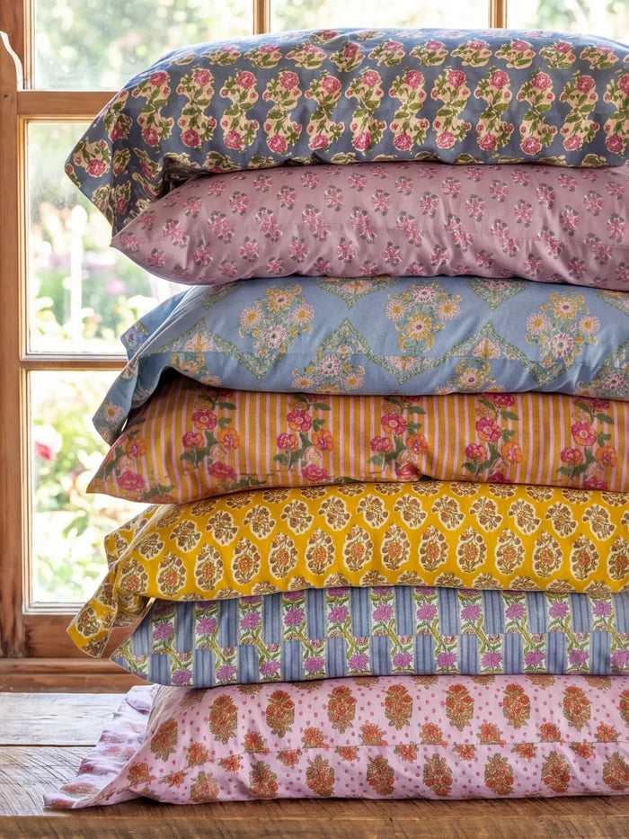 Mix & Match Cotton Pillowcase, Single - Blue Floral Stripe-view 6