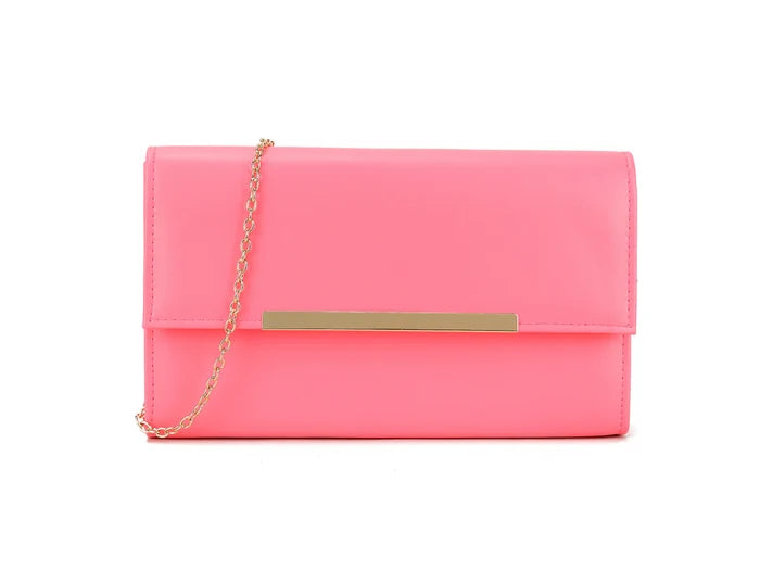 Neon Fuchsia Gold Trimmed Clutch Bag