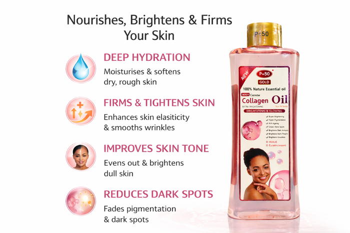 P+50 GOLD Collagen Glow Oil 200ml – Brightening Face & Body Moisturising Oil for Radiant, Even-Looking Skin