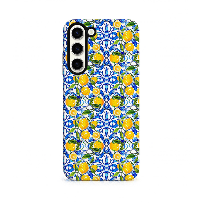 Phone case with lemon pattern on a white background