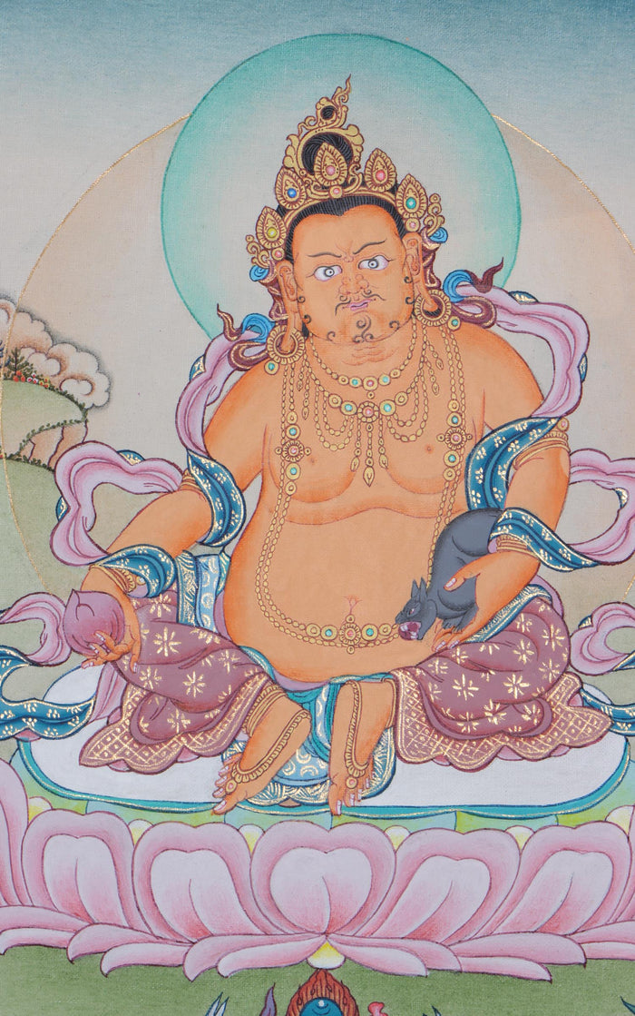 Zambala Tibetan Thangka Painting by Master artesian | Buddhism deity of wealth and fortune