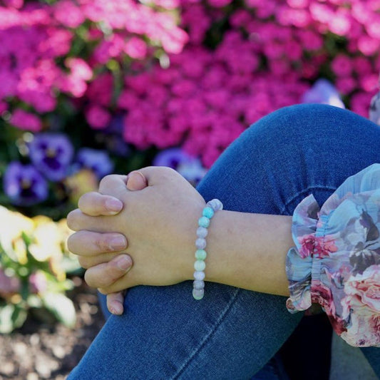 Natural Stone Wrist Mala Bracelet being worn.
