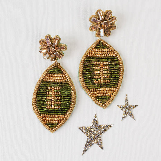 1512 - Beaded Football Earrings - Green