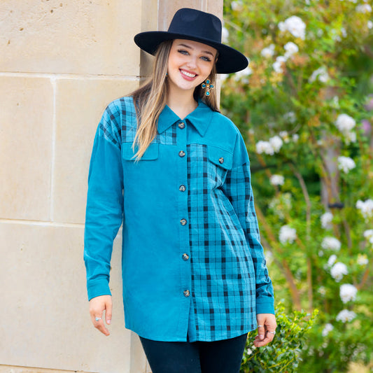 20193 - Plaid Color Block Shacket