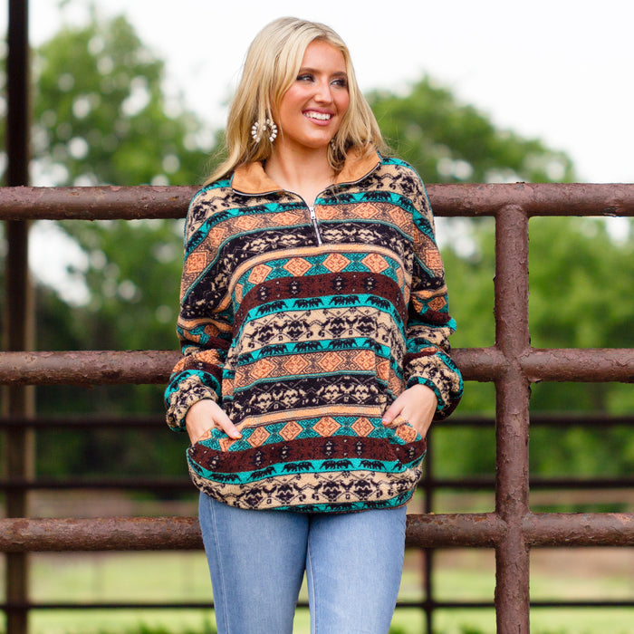 20225 - Abstract Print Sherpa with Pockets
