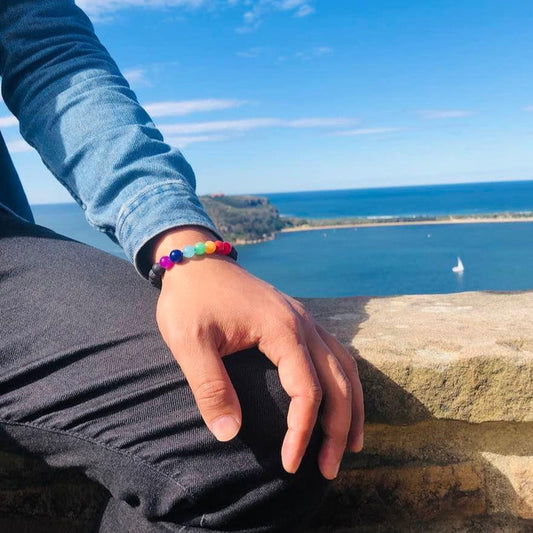 7 Chakra set Bracelet being worn
