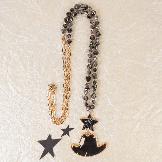 72974 - Western Cowboy Hat Necklace - Black