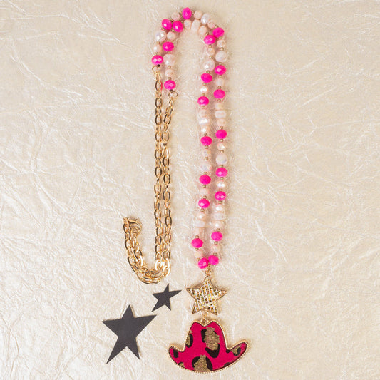 72974 - Western Cowboy Hat Necklace - Fuchsia