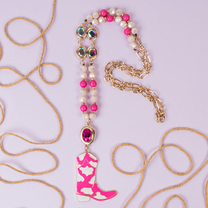 72989 - Western Cowboy Boot Necklace - Fuchsia