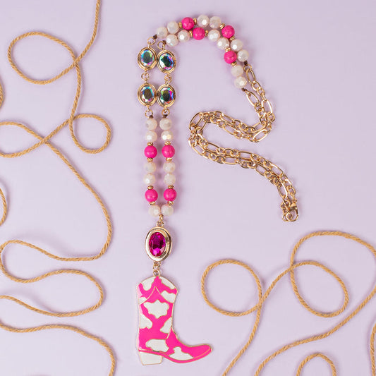 72989 - Western Cowboy Boot Necklace - Fuchsia