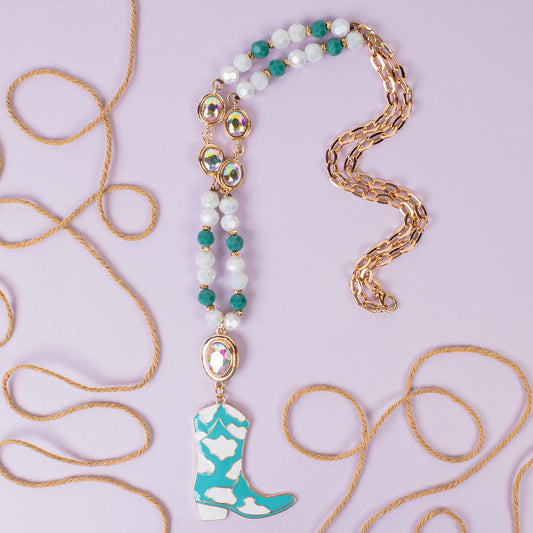 72989 - Western Cowboy Boot Necklace - Turquoise