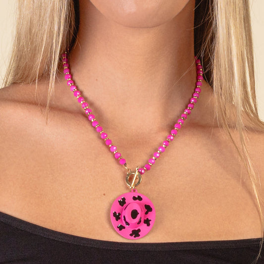 92019 - Western Cowboy Hat Necklace - Fuchsia