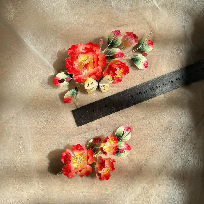 AB Style Peony And Butterfly Bespoke Hairpin - Silk Hairpin(Ronghua)