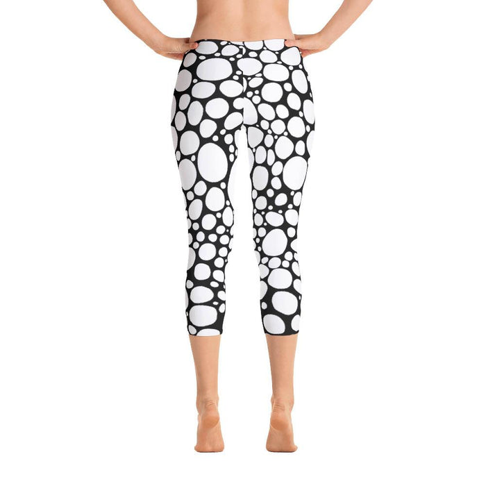 Abstract Capri leggings, Workout Pants 'BW Bubbles'
