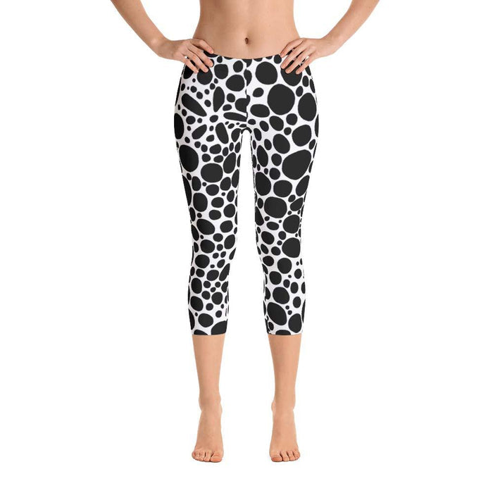 Abstract Capri leggings, Workout Pants 'BW Inverted Bubbles'