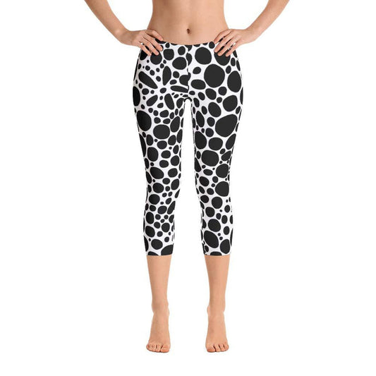 Abstract Capri leggings, Workout Pants 'BW Inverted Bubbles'