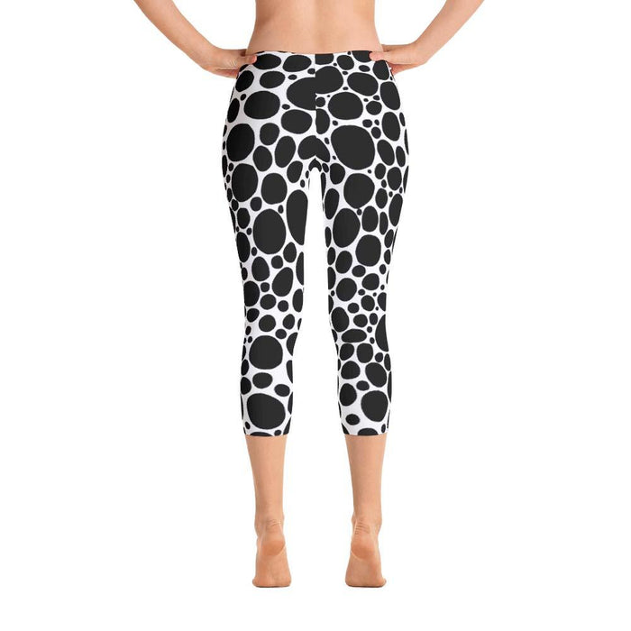 Abstract Capri leggings, Workout Pants 'BW Inverted Bubbles'