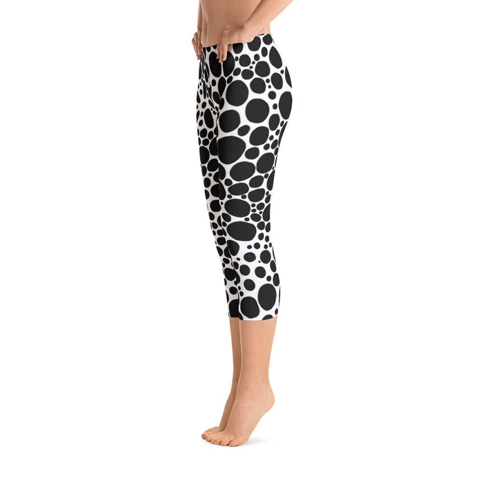 Abstract Capri leggings, Workout Pants 'BW Inverted Bubbles'