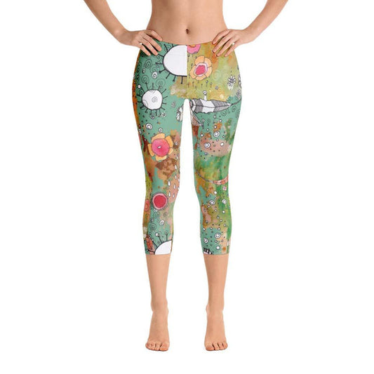 Abstract capri leggings 'Feathers, Flowers, Showers' by C.Cambrea
