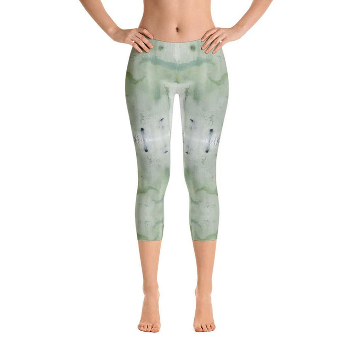 Abstract Capri leggings, Workout Pants 'Green Abstract'