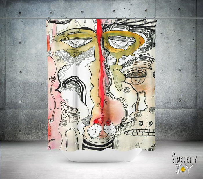 Abstract Mixed Media Shower Curtain 'Complicated' — detail view