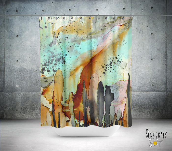 Abstract Mixed Media Shower Curtain 'From The Heavens' — detail view