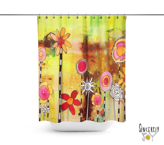 Abstract Mixed Media Shower Curtain 'Garden Party' — C. Cambrea, Sincerely Joy