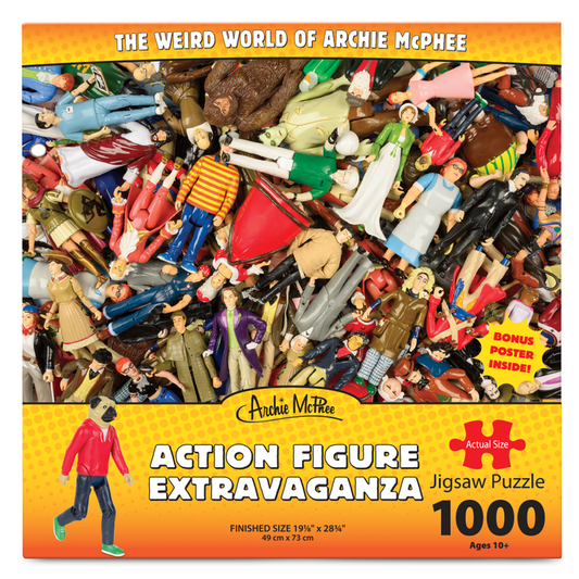 Experience the thrill of the Action Figure Extravaganza Puzzle, a top-notch 1000-piece set. Suitable for ages 10 and up, it showcases a vivid assortment of action figures in an engaging scene.