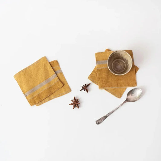 Amber Bronze Stripes Linen Coasters Set of 4 - Linen Tales