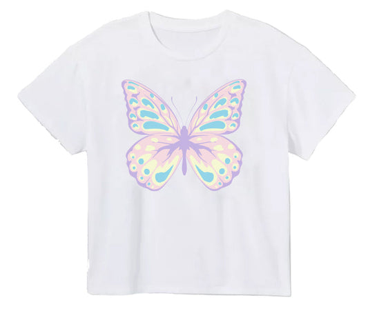 Azarhia Pretty Butterfly Screen Print w/ Pink Gliiter Boxy Tee