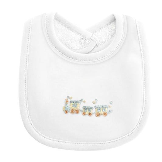 BCC Little Train Bib w/ Piping-White