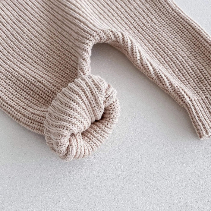 Beige Full Length Knitted Dungaree Romper