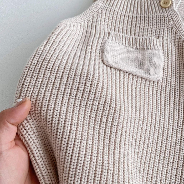 Beige Full Length Knitted Dungaree Romper