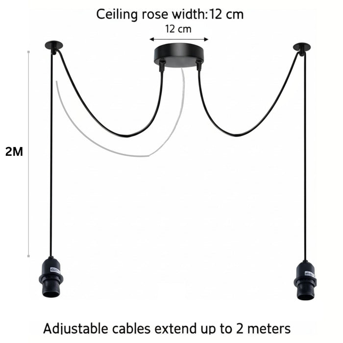 Black 2-Way Industrial Spider Chandelier | Adjustable Pendant Ceiling Light ~6214
