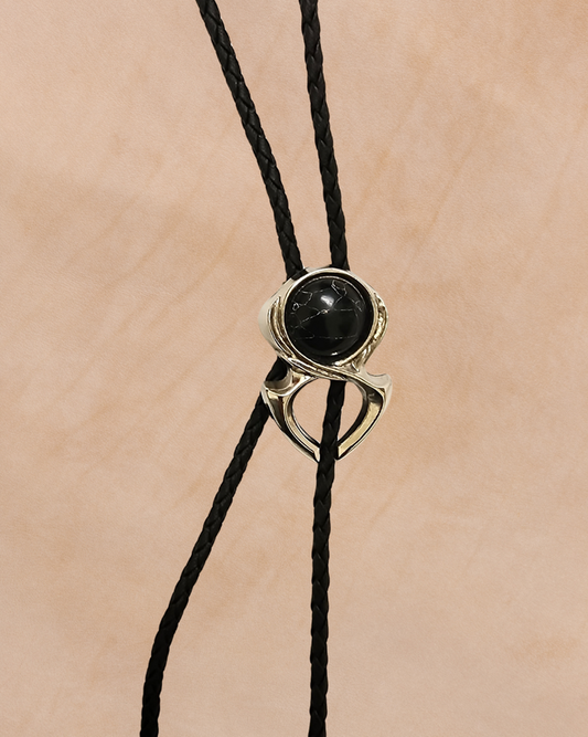 Bolo Tie Western Black Stone