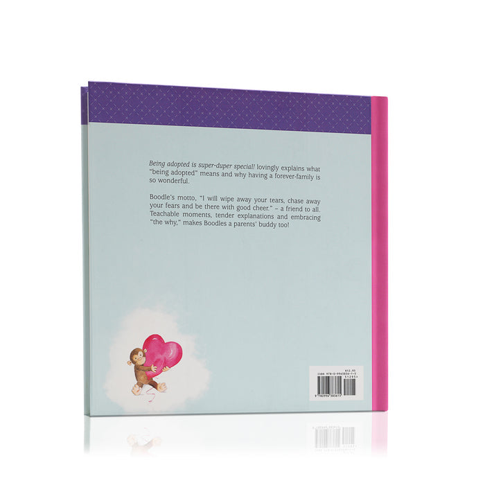 Back side image of the book Being adopted is super-duper special!