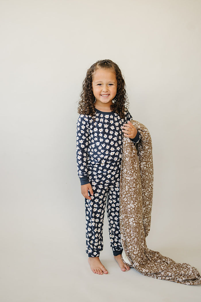 Brown Floral Bamboo Fleece Quilt