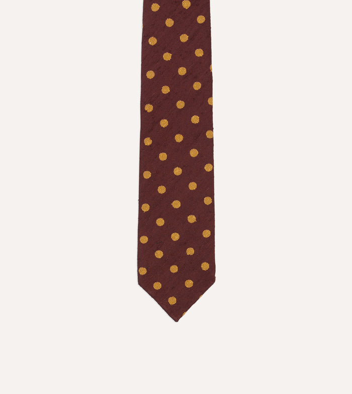 Burgundy and White Spots Shantung Silk Tie