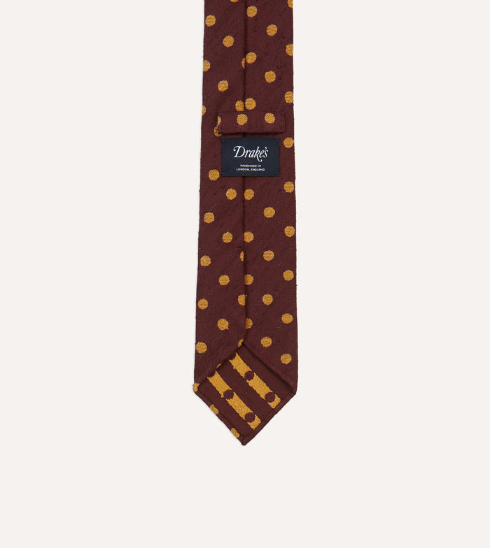 Burgundy and White Spots Shantung Silk Tie