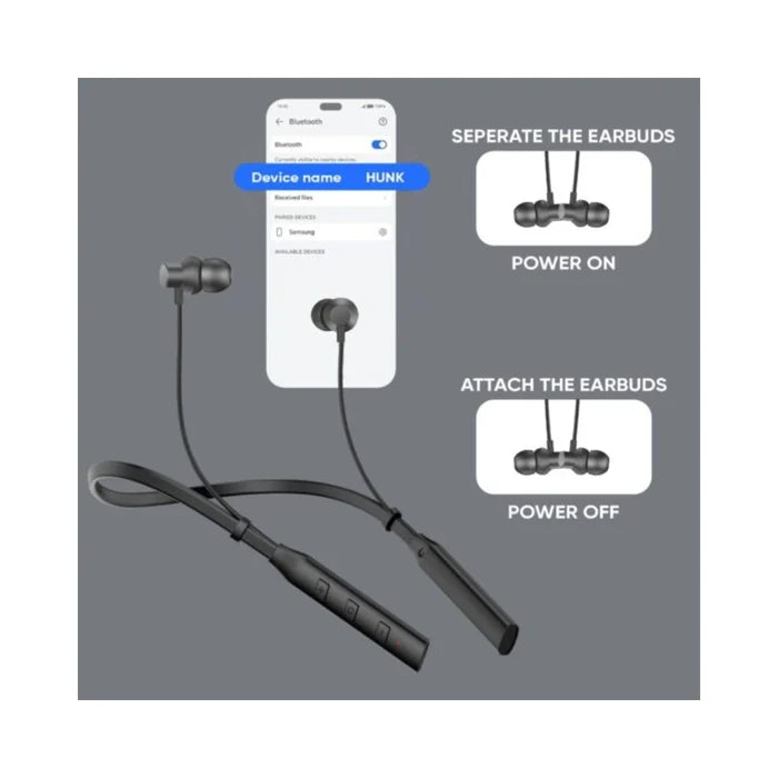 ByMuse Hunk Neckband | 40 hrs Playback Time | IPX5 Water Resistance | Dual Parining | Magnetic Buds