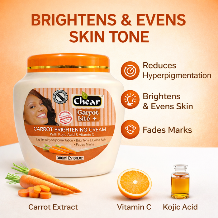 Chear Carrot Brightening Cream with Vitamin C & Kojic Acid | Evens Skin Tone | Fades Dark Spots | 300ml