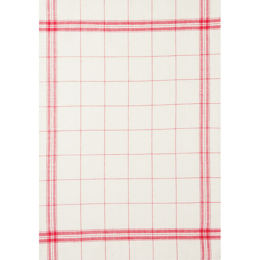 A linen red and white checkered tea towel