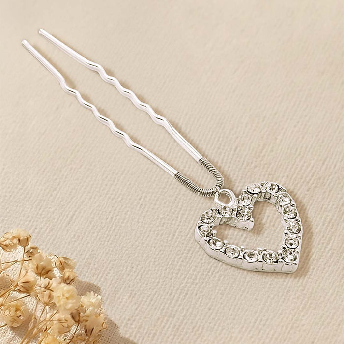 Crystal Heart U Pin - Silver - Set of 1
