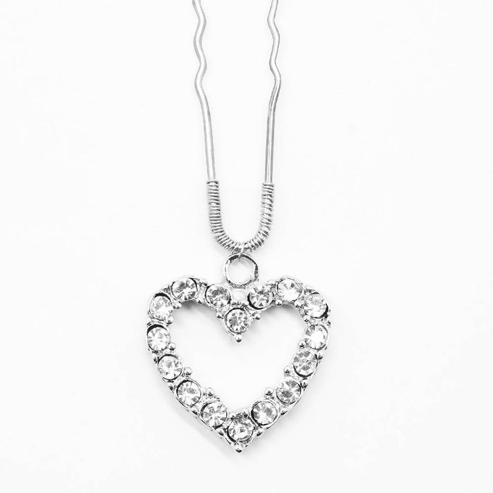 Crystal Heart U Pin - Silver - Set of 1