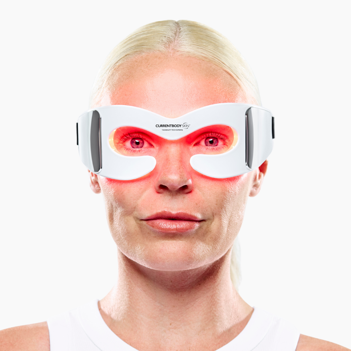 Woman wearing led eye mask